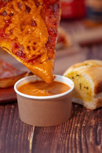 Load image into Gallery viewer, Cheese PIzza slice topped with Hot Jawn Chili Sauce, being dipped into a cup of Hot Jawn Chili Sauce.